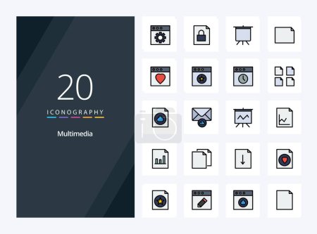 Illustration for 20 Multimedia line Filled icon for presentation - Royalty Free Image
