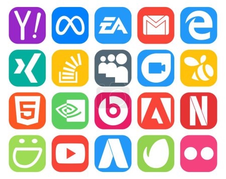 Illustration for 20 Social Media Icon Pack Including google duo. overflow. email. stock. stockoverflow - Royalty Free Image