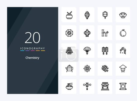 Téléchargez les illustrations : 20 Chemistry icône de contour pour la présentation - en licence libre de droit