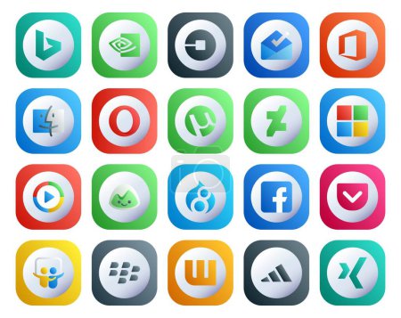 Illustration for 20 Social Media Icon Pack Including pocket. drupal. opera. basecamp. windows media player - Royalty Free Image