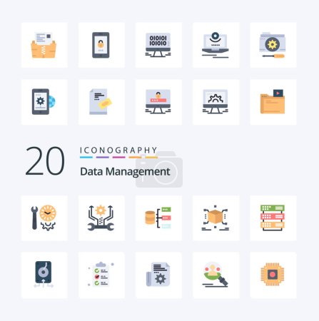 Illustration for 20 Data Management Flat Color icon Pack like server puzzle tools jigsaw storage - Royalty Free Image