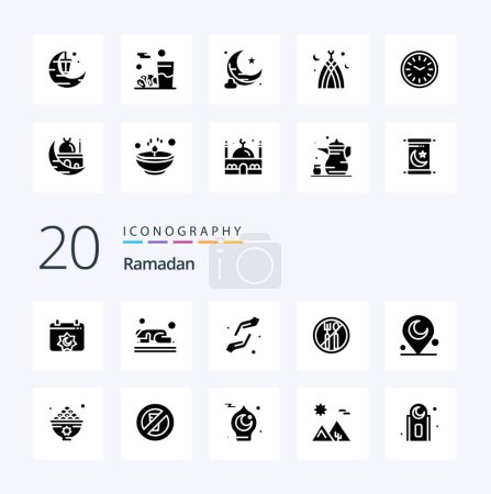 Illustration for 20 Ramadan Solid Glyph icon Pack like  help  namaz  hands  care - Royalty Free Image