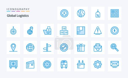 Téléchargez les illustrations : Pack icône 25 Global Logistics Blue - en licence libre de droit