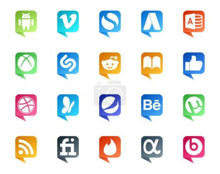 Ilustración de 20 Social Media Speech Bubble Style Logo como fiverr. utorrent. reddit. ¡Behance! msn - Imagen libre de derechos