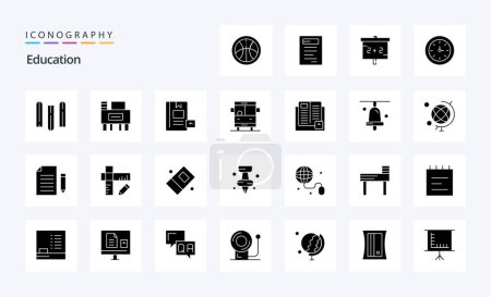 Illustration for 25 Education Solid Glyph icon pack - Royalty Free Image