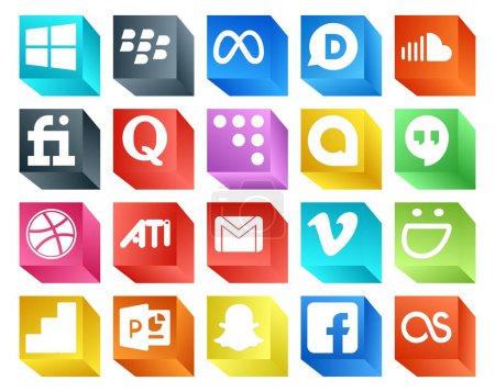 Illustration for 20 Social Media Icon Pack Including email. ati. fiverr. dribbble. google allo - Royalty Free Image