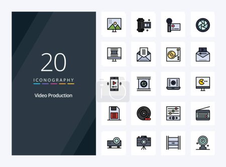 Illustration for 20 Video Production line Filled icon for presentation - Royalty Free Image