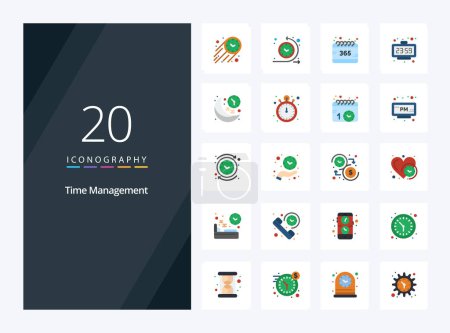 Illustration for 20 Time Management Flat Color icon for presentation - Royalty Free Image