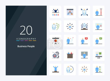 Téléchargez les illustrations : 20 Business People Icône couleur plate pour la présentation - en licence libre de droit