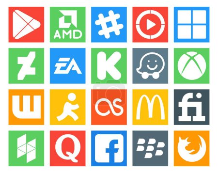 Ilustración de 20 Paquete de iconos de redes sociales Incluyendo lastfm. wattpad. deviantart. xbox. kickstarter - Imagen libre de derechos