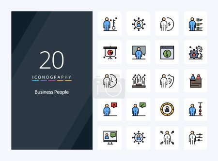 Téléchargez les illustrations : 20 Business People line Icône remplie pour présentation - en licence libre de droit