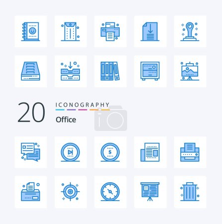 Ilustración de 20 Icono de color azul de oficina Paquete como moneda de impresora de oficina leer periódico - Imagen libre de derechos
