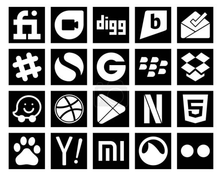 Ilustración de 20 Paquete de iconos de redes sociales incluyendo baidu. netflix. groupon. aplicaciones. dribbble - Imagen libre de derechos