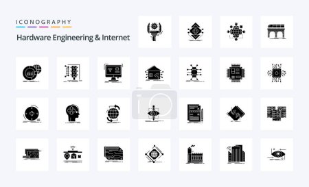 Ilustración de 25 Ingeniería de hardware y paquete de iconos de glifos sólidos de Internet - Imagen libre de derechos