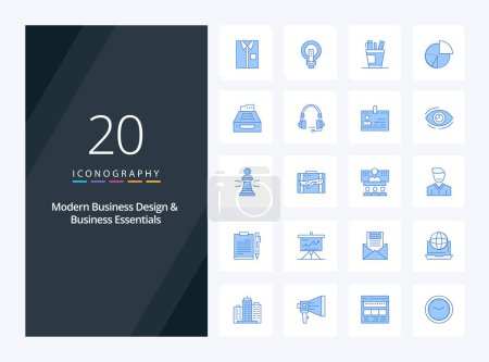 Téléchargez les illustrations : 20 Modern Business et Business Essentials icône de couleur bleue pour la présentation - en licence libre de droit