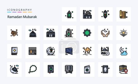 Ilustración de Paquete de iconos de estilo lleno de 25 líneas de Ramadán - Imagen libre de derechos