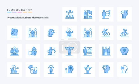 Téléchargez les illustrations : 25 Compétences en productivité et motivation des entreprises Pack icône bleue - en licence libre de droit