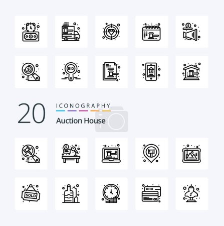 Ilustración de 20 Icono de línea de subasta Paquete como marco pegajoso trabajo mapa tienda - Imagen libre de derechos