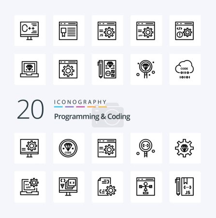 Illustration for 20 Programming And Coding Line icon Pack like development browser development programming develop - Royalty Free Image