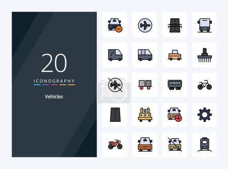 Illustration for 20 Vehicles line Filled icon for presentation - Royalty Free Image