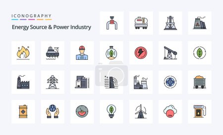 Téléchargez les illustrations : Pack d'icônes de style rempli de ligne de source d'énergie 25 et d'industrie électrique - en licence libre de droit