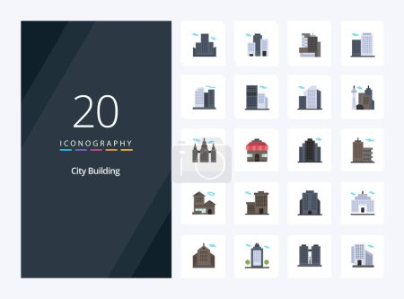 Téléchargez les illustrations : Icône couleur plate 20 City Building pour la présentation - en licence libre de droit