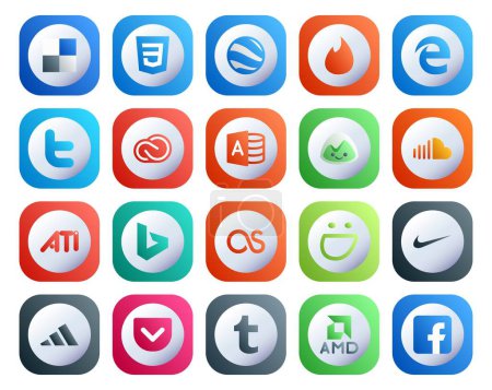 Téléchargez les illustrations : 20 Pack d'icônes pour les médias sociaux incluant lastfm. Oui. cc. la musique. nuage sonore - en licence libre de droit