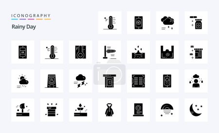 Ilustración de 25 Paquete de iconos de glifo sólido lluvioso - Imagen libre de derechos