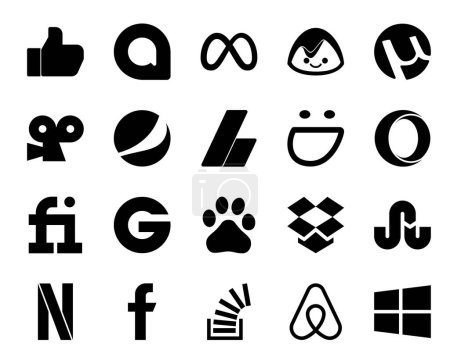 Ilustración de 20 Paquete de iconos de redes sociales que incluye netflix. dropbox. adsense. baidu. fiverr - Imagen libre de derechos