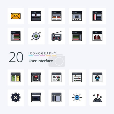 Ilustración de 20 Línea de interfaz de usuario Icono de color lleno Paquete como configuración correcta de comunicación de perfil - Imagen libre de derechos