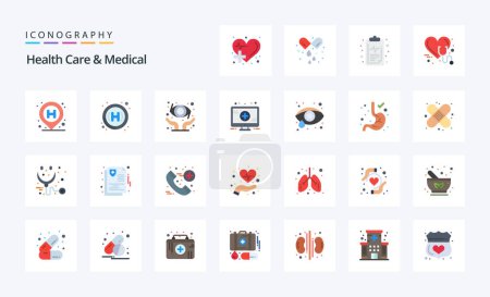 Ilustración de Paquete de icono de color plano médico y atención médica 25 - Imagen libre de derechos
