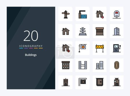 Illustration for 20 Buildings line Filled icon for presentation - Royalty Free Image