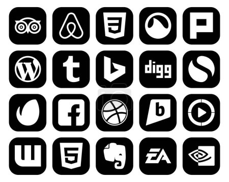 Illustration for 20 Social Media Icon Pack Including video. brightkite. tumblr. dribbble. envato - Royalty Free Image