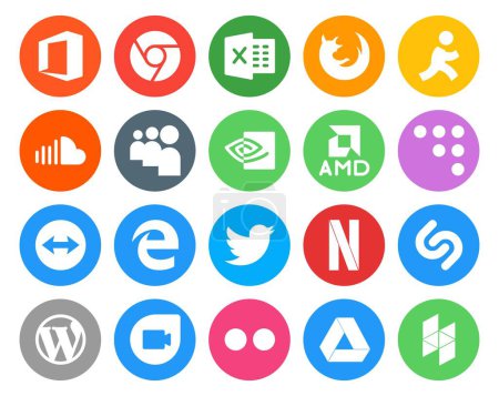 Ilustración de 20 Paquete de iconos de redes sociales que incluye netflix. twitter. música. borde. coderwall - Imagen libre de derechos