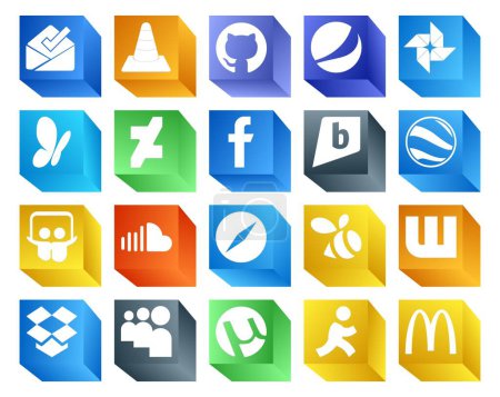 Ilustración de 20 Paquete de iconos de redes sociales Incluyendo el navegador. música. deviantart. Sonido. slideshare - Imagen libre de derechos
