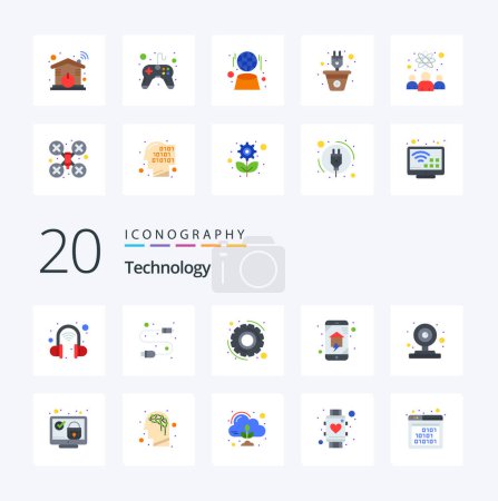 Illustration for 20 Technology Flat Color icon Pack like webcam camera options smart house home networking - Royalty Free Image