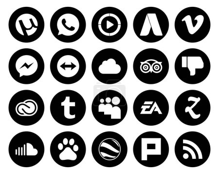 Illustration for 20 Social Media Icon Pack Including myspace. adobe. teamviewer. cc. dislike - Royalty Free Image