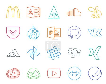 Illustration for 20 Social Media Icon Pack Including xing. chat. drupal. slack. adidas - Royalty Free Image