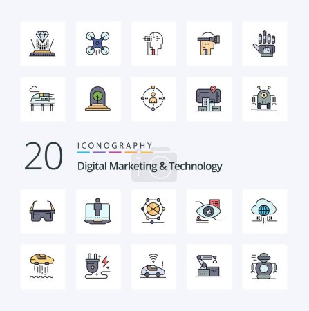 Illustration for 20 Digital Marketing And Technology Line Filled Color icon Pack like think technology machine eyetap eye - Royalty Free Image
