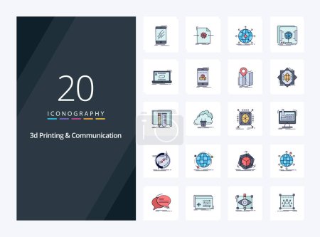 Illustration for 20 3d Printing And Communication line Filled icon for presentation - Royalty Free Image