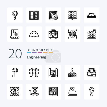 Ilustración de 20 Icono de línea de ingeniería Paquete como caja grúa construcción construcción edificio - Imagen libre de derechos