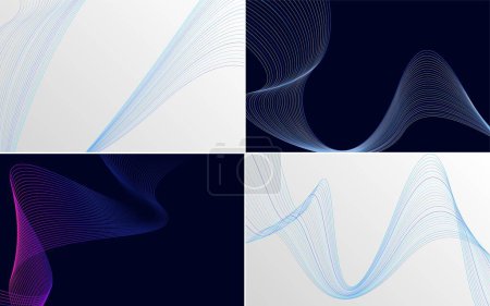 Illustration for Set of 4 vector backgrounds featuring geometric wave patterns and abstract lines - Royalty Free Image