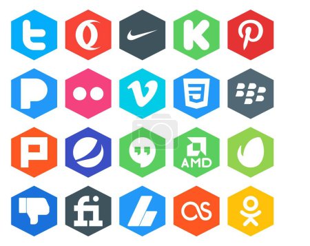 Ilustración de 20 Paquete de iconos de redes sociales Incluyendo aversión. amd. vimeo. quedadas. plurk - Imagen libre de derechos