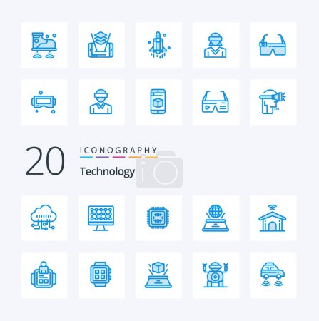 Illustration for 20 Technology Blue Color icon Pack like technology home technology electronic imagination - Royalty Free Image