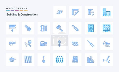 Téléchargez les illustrations : Bâtiment et construction 25 pack icône bleue - en licence libre de droit