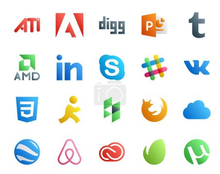 Illustration for 20 Social Media Icon Pack Including icloud. firefox. chat. houzz. css - Royalty Free Image