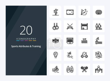 Illustration for 20 Sports Atributes And Sports Training Outline icon for presentation - Royalty Free Image