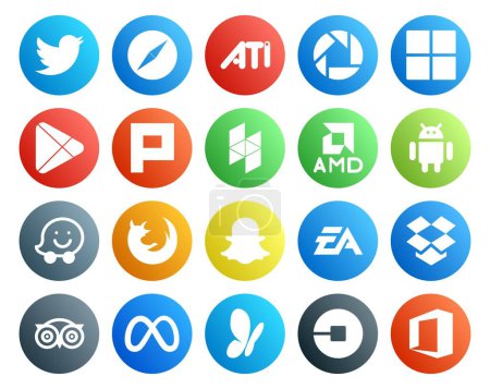 Téléchargez les illustrations : 20 Social Media Icon Pack Incluant les arts électroniques. navigateur. applications. firefox. androïde - en licence libre de droit