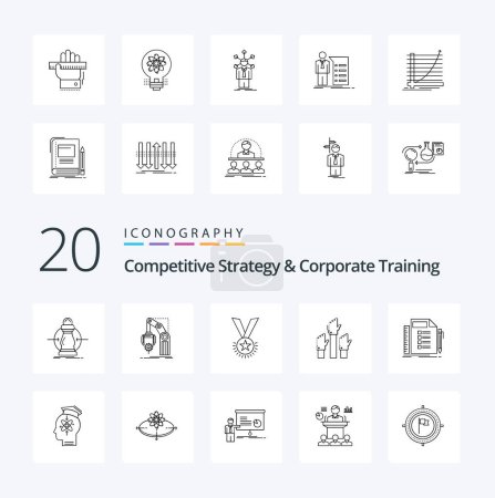Illustration for 20 Competitive Strategy And Corporate Training Line icon Pack like business ribbon mechanism reputation medal - Royalty Free Image