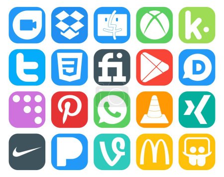 Illustration for 20 Social Media Icon Pack Including player. vlc. fiverr. whatsapp. coderwall - Royalty Free Image
